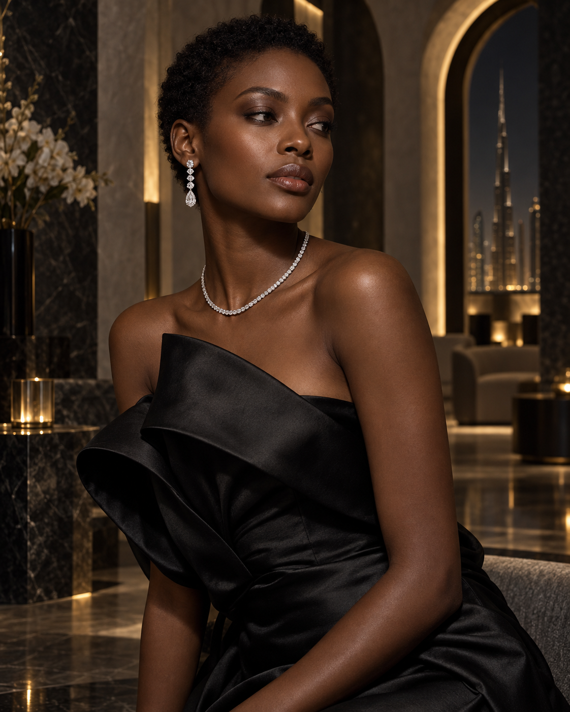 Model wearing natural diamond jewellery in Dubai