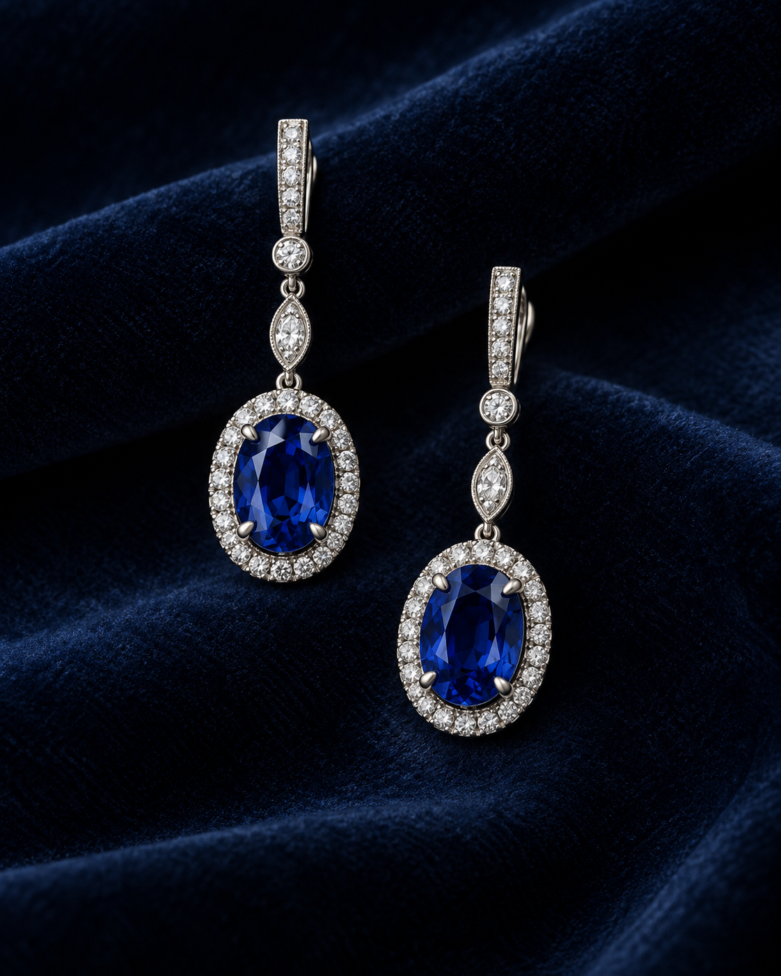 Blue sapphire and diamond earrings in 18K white gold