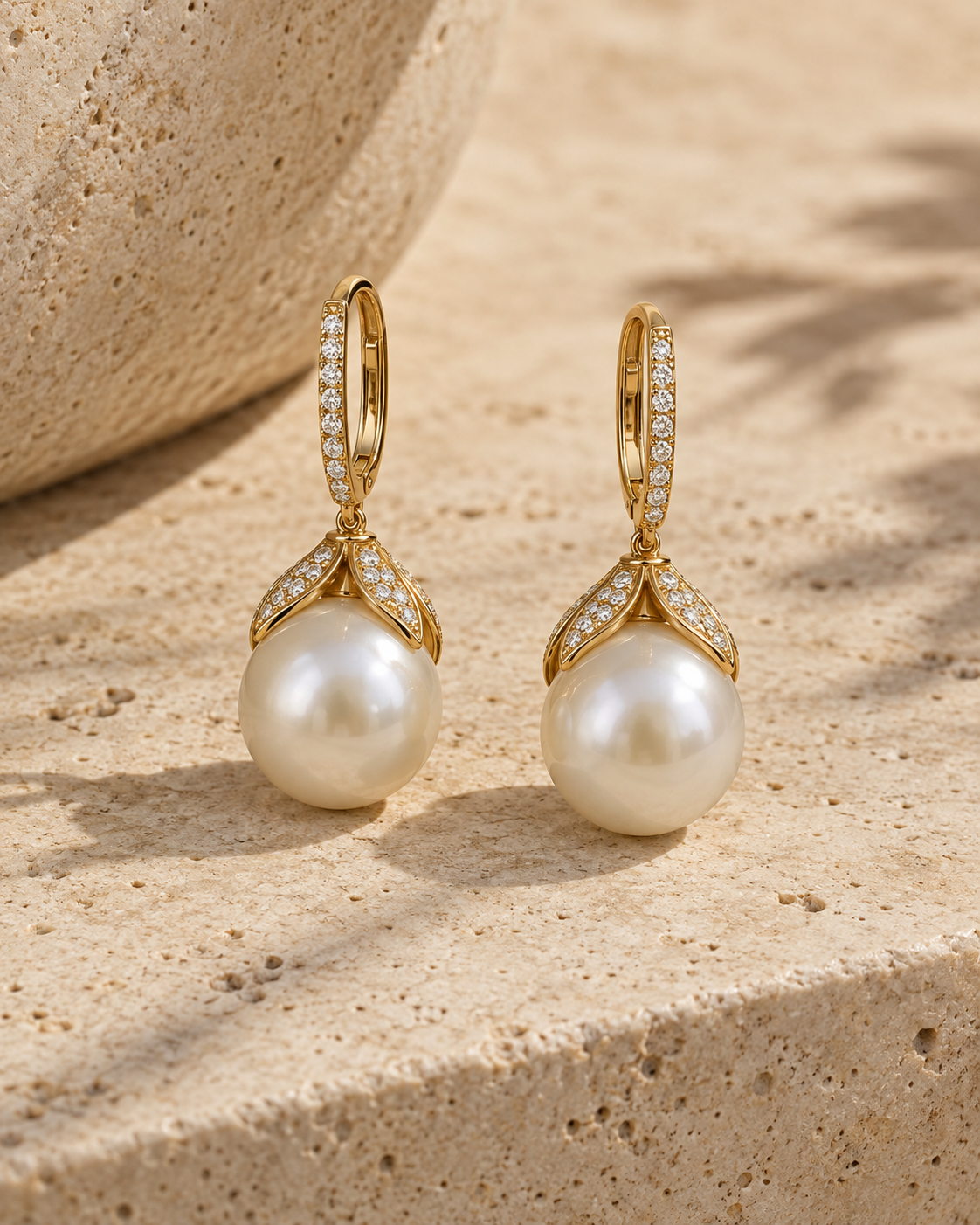 18K yellow gold pearl and diamond earrings