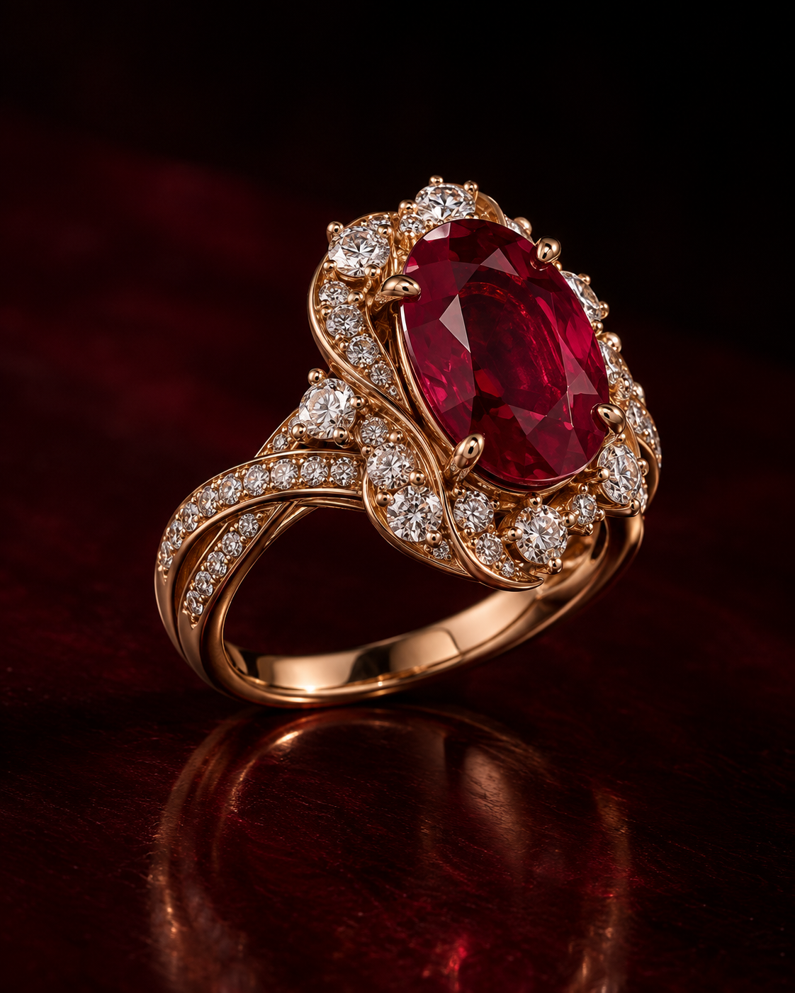 18K rose gold ruby and diamond ring