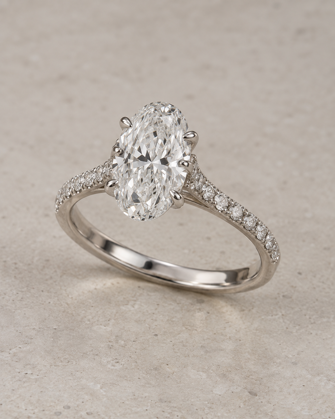 Natural oval diamond engagement ring
